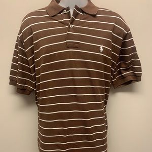 Men Polo Ralph Lauren Shirt Brown White Stripe XL